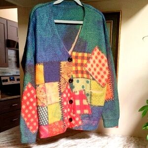 Yesno Cotton Wool Pressed Print Cardigan w Pockets